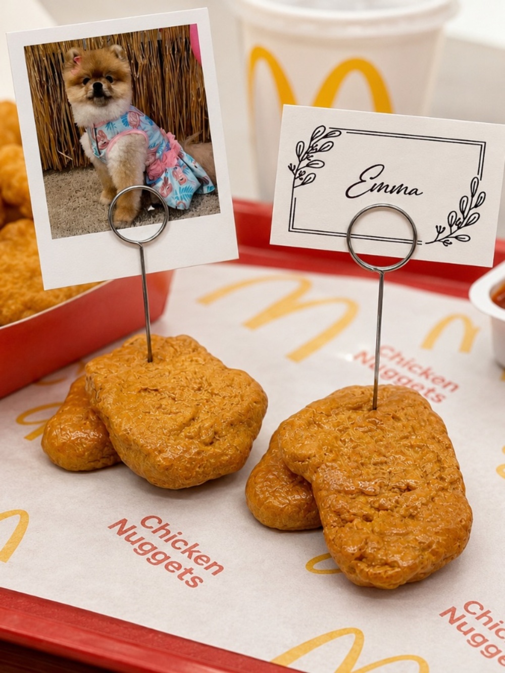 Chicken Nugget Photo & Place Card Holder, Food Label Handmade Fast Food Set of 2